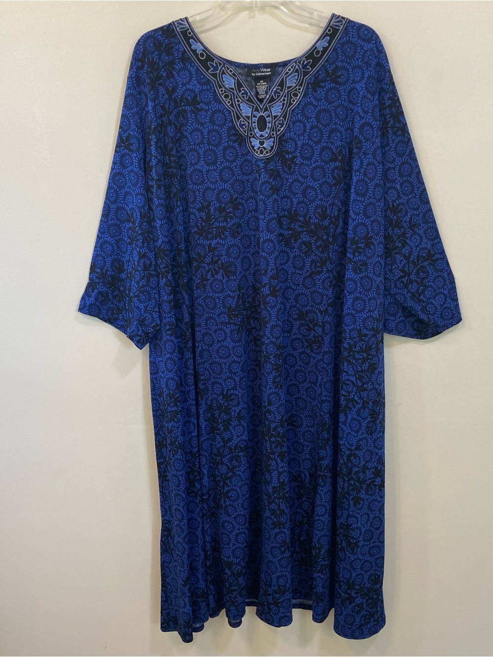 Catherines Any Wear Embroidered Midi Dress Sz 3X 26/28W Blue Black